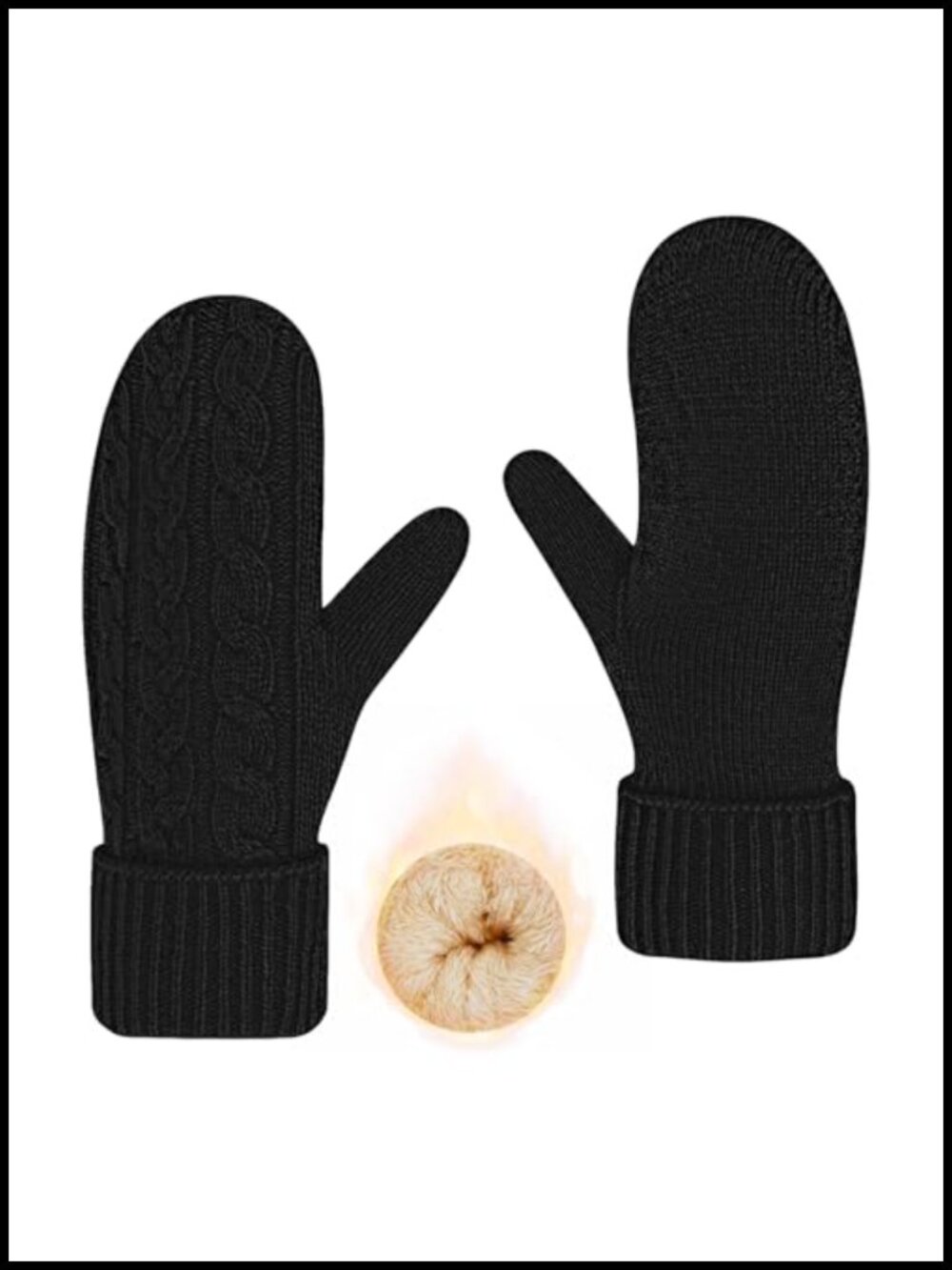 Fleece Lined Wool Cable Knit Mittens Warm Thermal Winter Gloves for Women